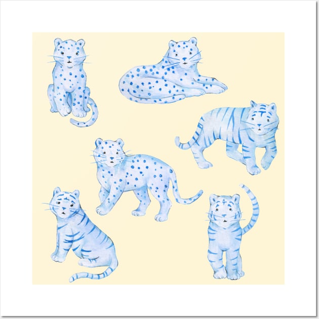 Cute Tigers Leopards Chinoiserie Kawaii Wall Art by wanderinglaur